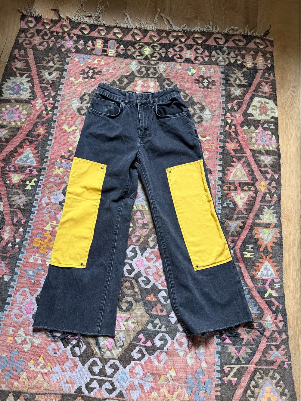 The Ragged Priest Black Jeans with Yellow Knee Panels